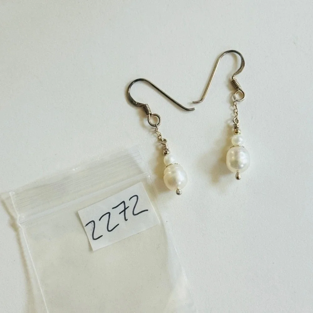 VTG Freshwater Pearl Baroque Earrings BOHO sterling 925 Dangle hook Artisan rare